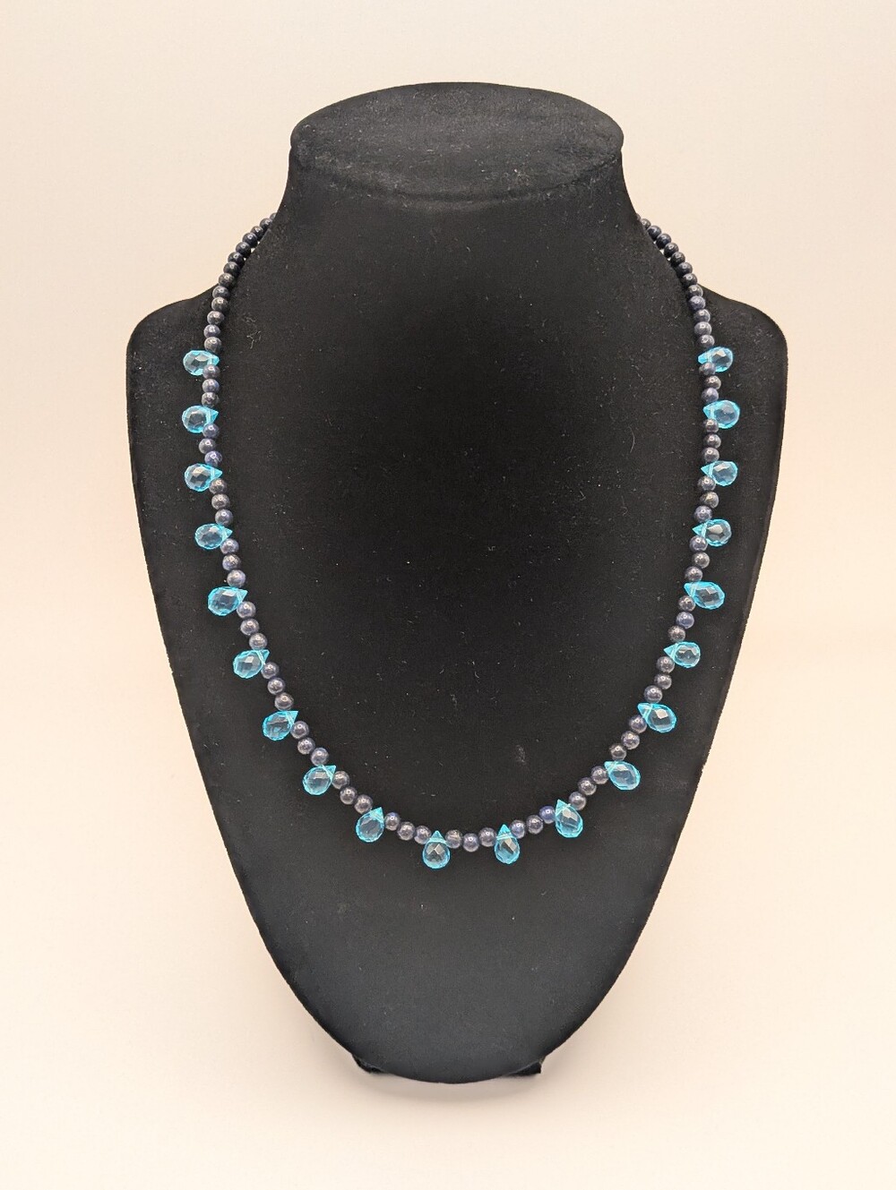 Handmade Delicate Blue Teardrop Beaded Necklace